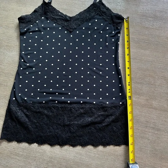 White House black market Black Polka Dot Lace Trim Chemise small - Picture 2 of 7